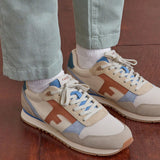 Baskets running ELM - Beige camel et bleu - FAGUO HOMME