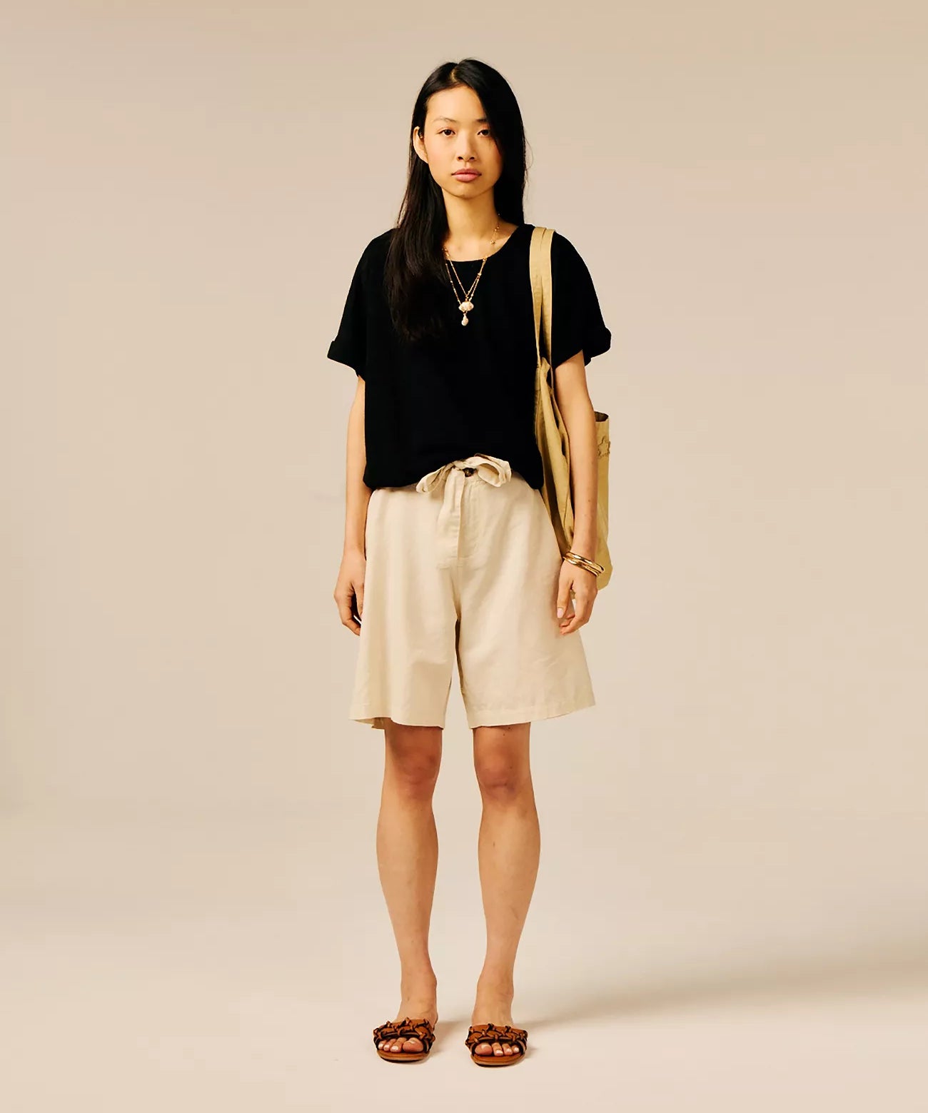 Bermuda en lin avec ceinture à nouer Oxie - SUN VALLEY FEMME