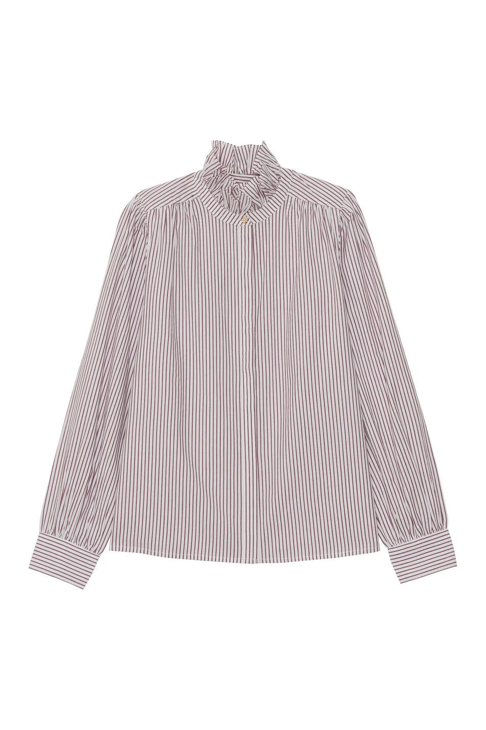 Vue à plat de la blouse rayée bordeaux Ernestine PETITE MENDIGOTE