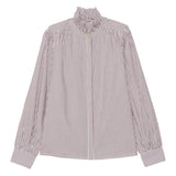 Vue à plat de la blouse rayée bordeaux Ernestine PETITE MENDIGOTE