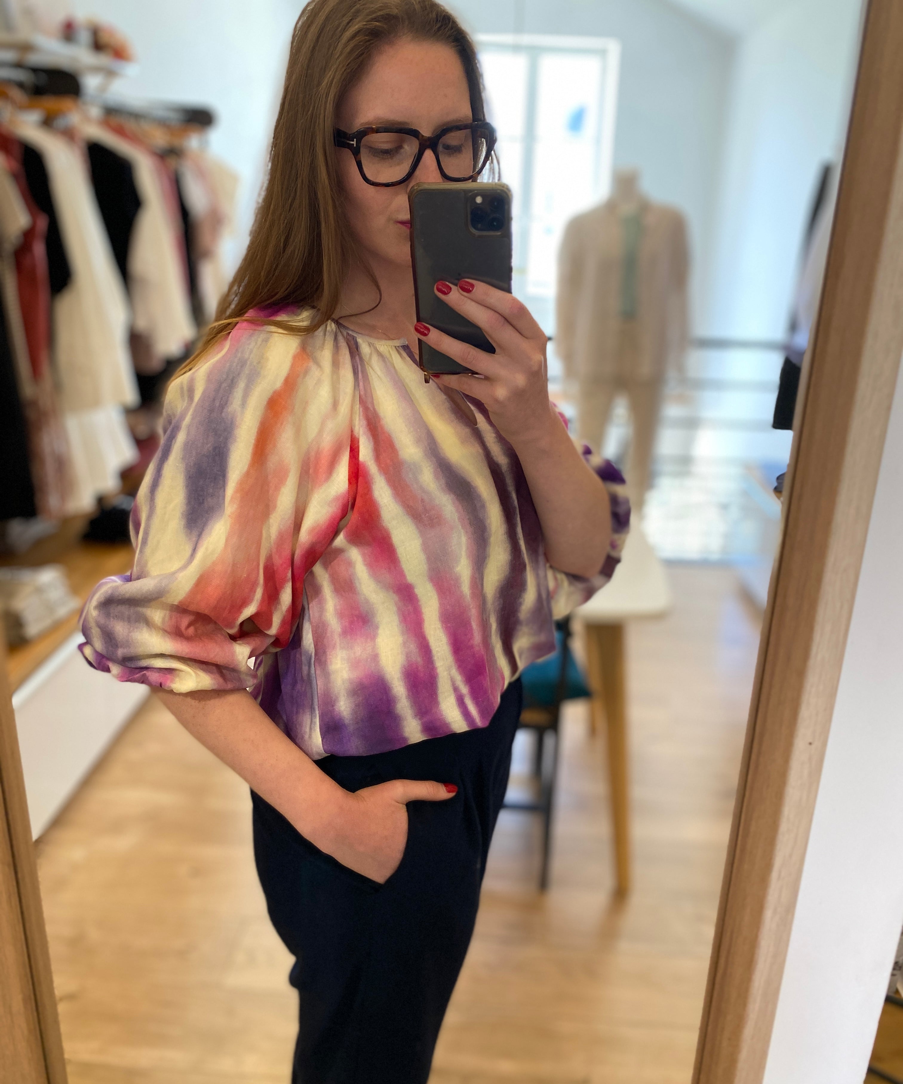 Blouse à col froncée et manches 3/4 bouffantes Lima - Mauve - SUNCOO