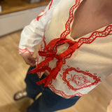 Blouse à nouer imprimée Serviette - Blanc & Tangerine - FABIENNE CHAPOT