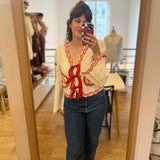 Blouse à nouer imprimée Serviette - Blanc & Tangerine - FABIENNE CHAPOT