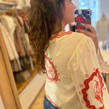Blouse à nouer imprimée Serviette - Blanc & Tangerine - FABIENNE CHAPOT