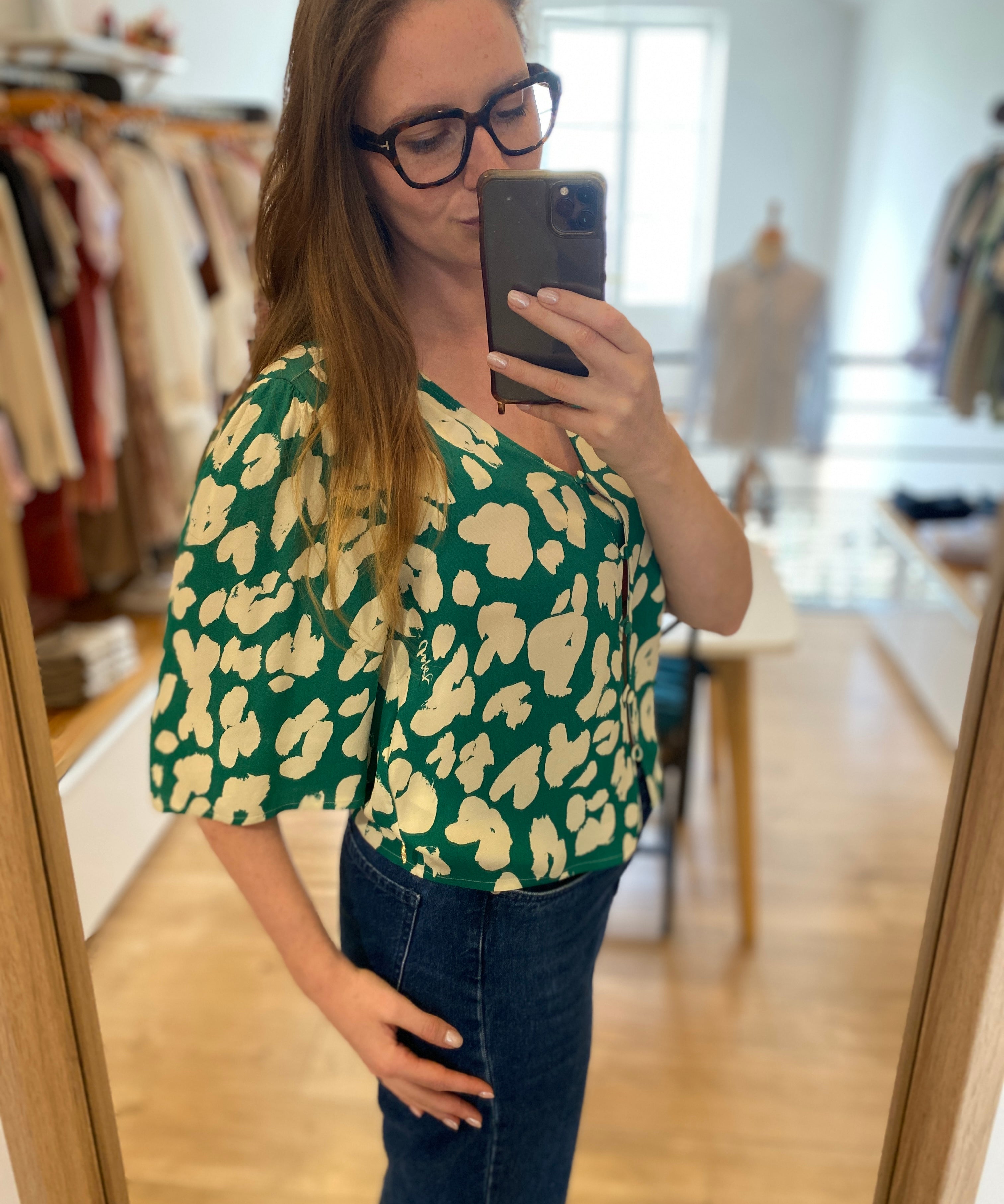 Blouse boutonnée fluide imprimé floral Starlet - Vert sapin - FABIENNE CHAPOT