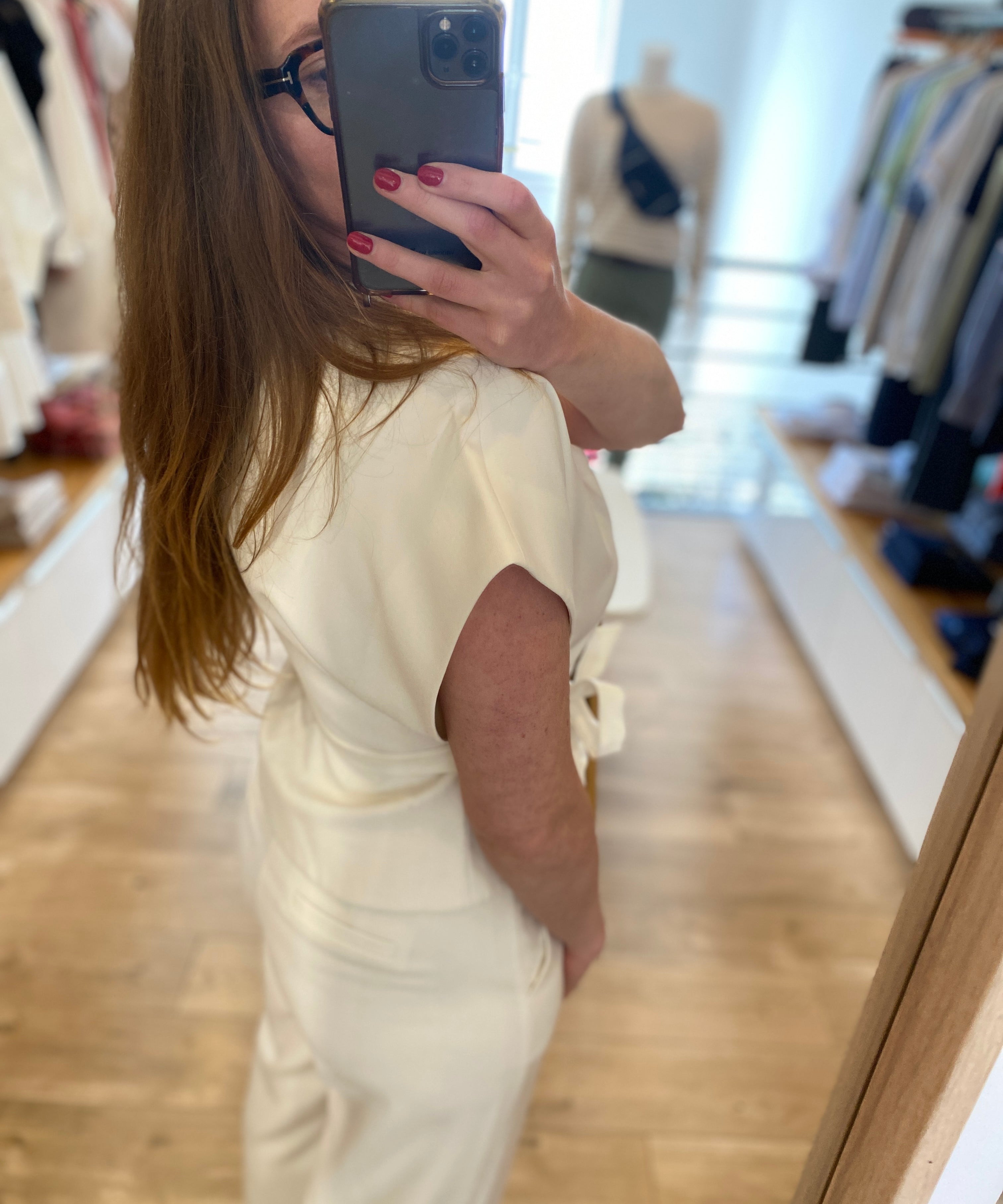 Blouse courte ceinturée à manches kimono Lazlo - Blanc - SUNCOO