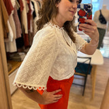 Blouse en broderie anglaise à manches cloche Leyla - Blanc - SUNCOO