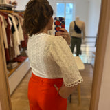 Blouse en broderie anglaise à manches cloche Leyla - Blanc - SUNCOO