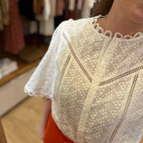 Blouse en broderie anglaise à manches cloche Leyla - Blanc - SUNCOO