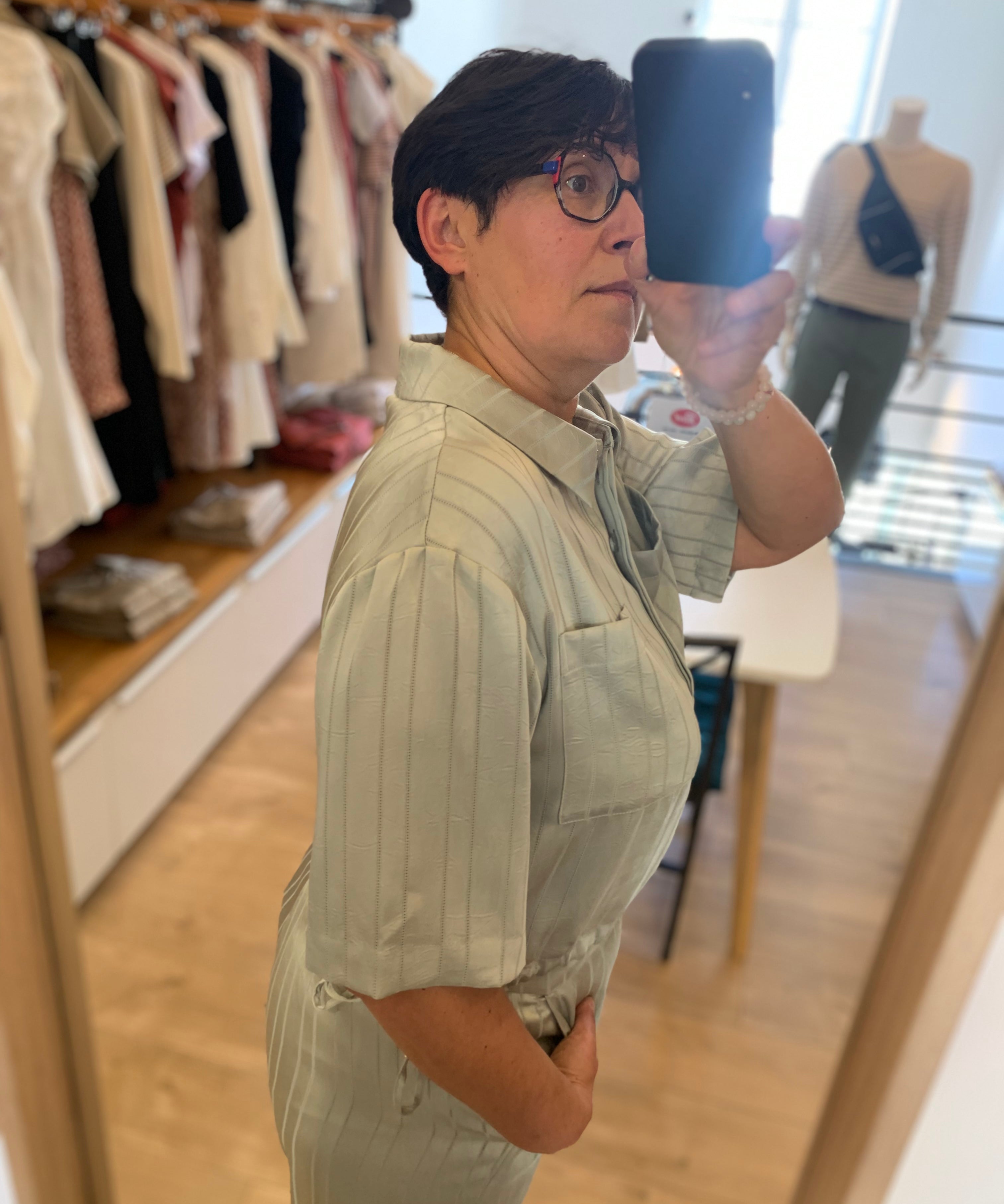 Blouse en satin à rayures ajourées London - Vert - SUNCOO