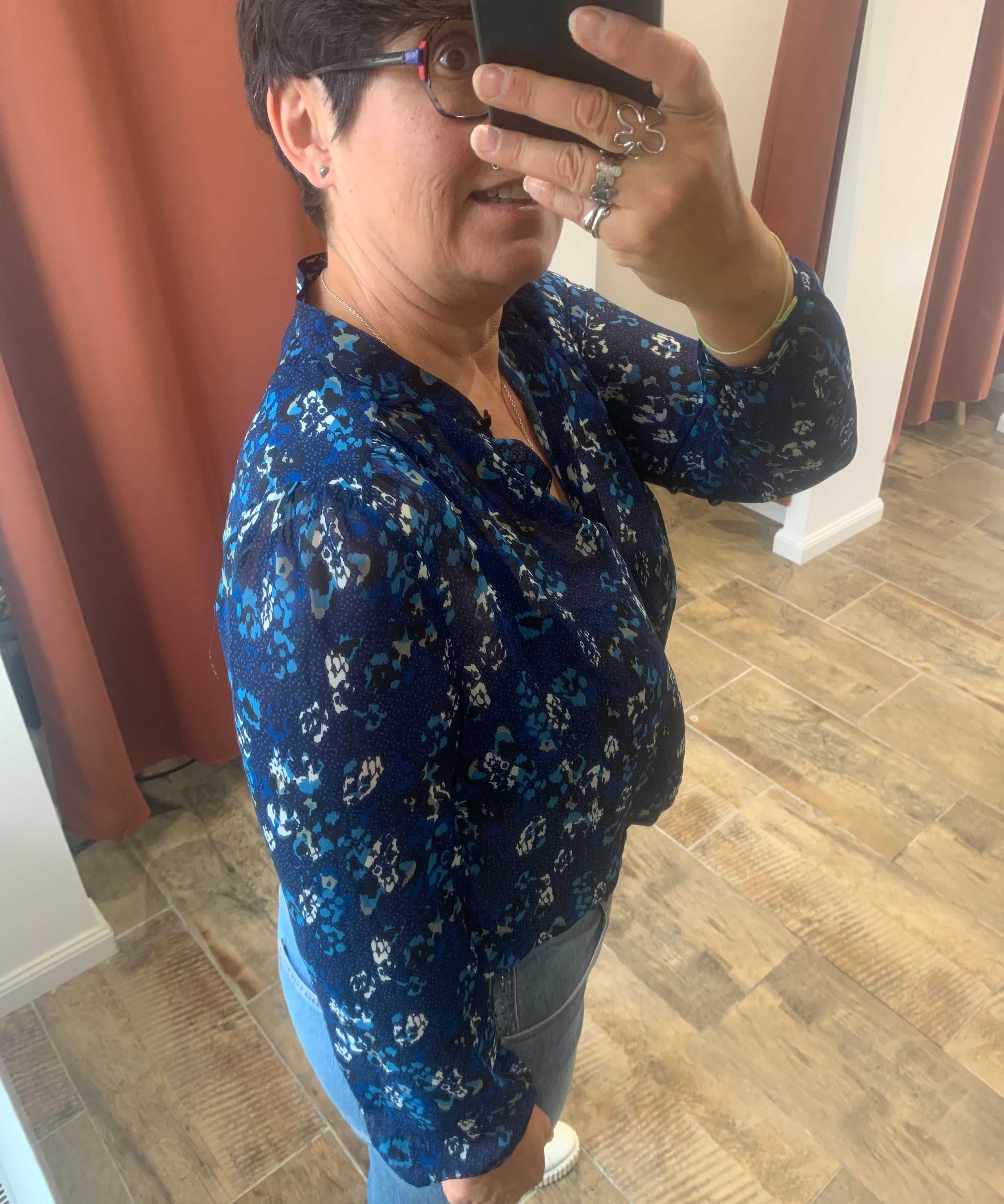 Blouse en voile imprimé floral - bleu - IKKS