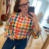 Blouse légère à carreaux colorés Alicia – Blanc & Orange - FABIENNE CHAPOT