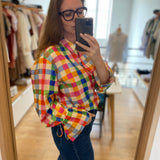 Blouse légère à carreaux colorés Alicia – Blanc & Orange - FABIENNE CHAPOT