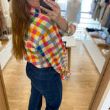 Blouse légère à carreaux colorés Alicia – Blanc & Orange - FABIENNE CHAPOT
