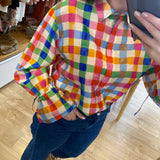 Blouse légère à carreaux colorés Alicia – Blanc & Orange - FABIENNE CHAPOT