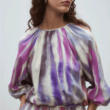 Blouse à col froncée et manches 3/4 bouffantes Lima - Mauve - SUNCOO