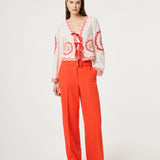 Blouse à nouer imprimée Serviette - Blanc & Tangerine - FABIENNE CHAPOT