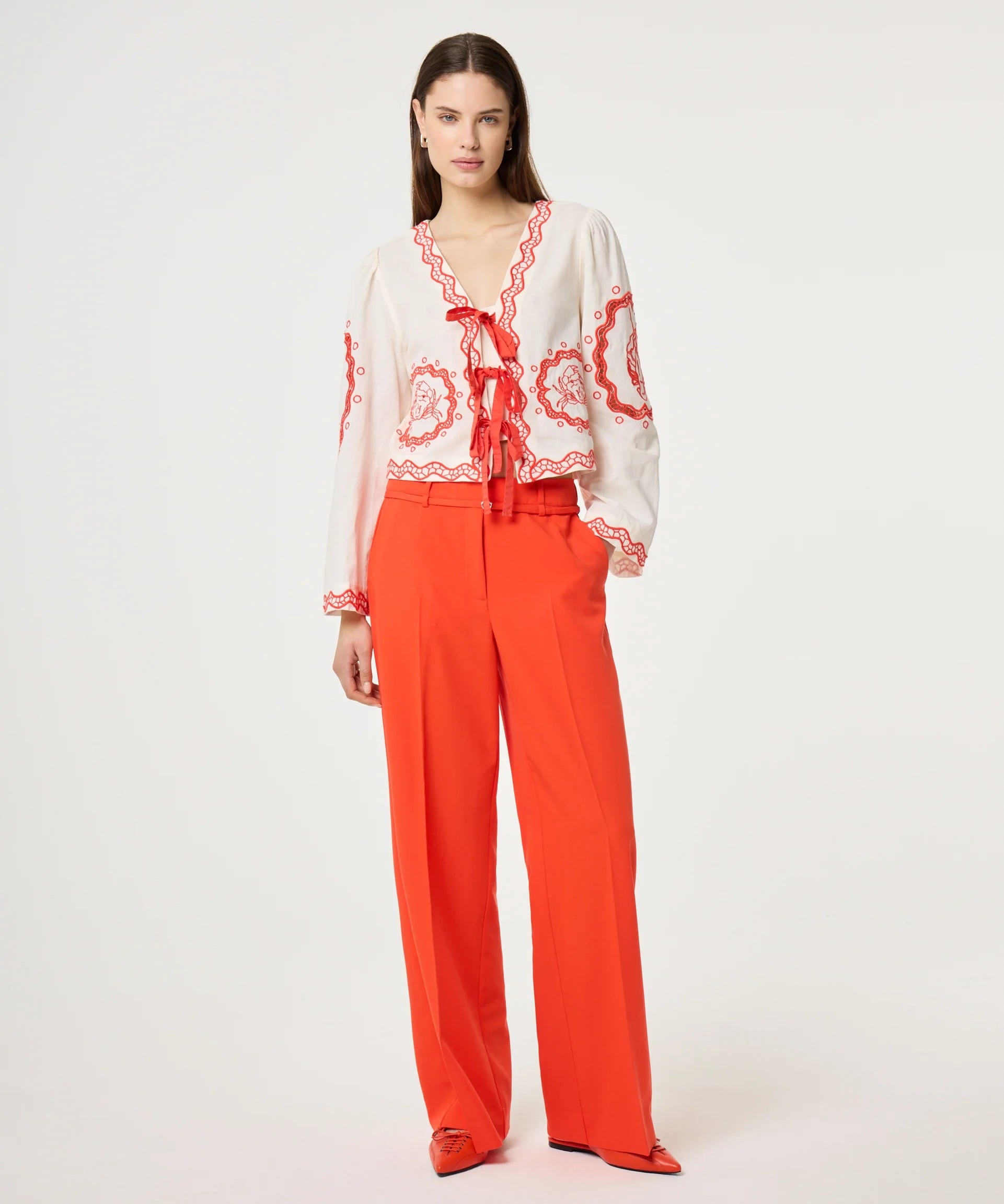 Blouse à nouer imprimée Serviette - Blanc & Tangerine - FABIENNE CHAPOT