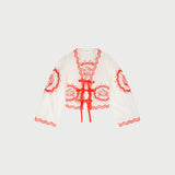 Blouse à nouer imprimée Serviette - Blanc & Tangerine - FABIENNE CHAPOT
