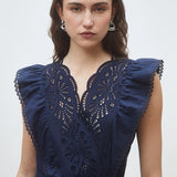 Blouse brodée sans manches à nouer Lila - Bleu profond - SUNCOO