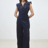 Blouse brodée sans manches à nouer Lila - Bleu profond - SUNCOO