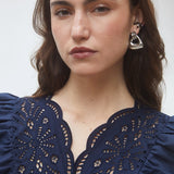 Blouse brodée sans manches à nouer Lila - Bleu profond - SUNCOO