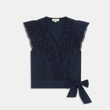 Blouse brodée sans manches à nouer Lila - Bleu profond - SUNCOO