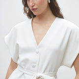 Blouse courte ceinturée à manches kimono Lazlo - Blanc - SUNCOO