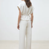 Blouse courte ceinturée à manches kimono Lazlo - Blanc - SUNCOO