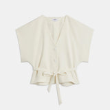 Blouse courte ceinturée à manches kimono Lazlo - Blanc - SUNCOO