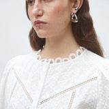 Blouse en broderie anglaise à manches cloche Leyla - Blanc - SUNCOO