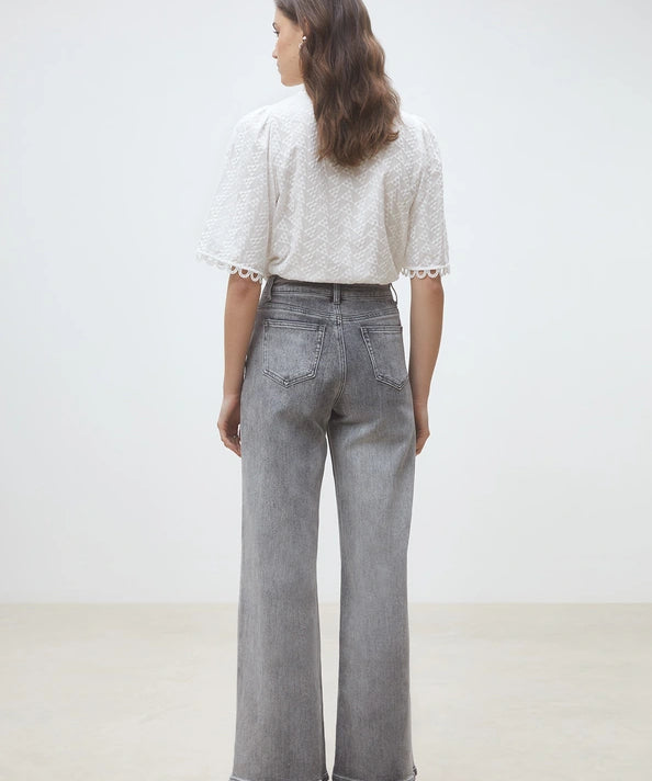 Blouse en broderie anglaise à manches cloche Leyla - Blanc - SUNCOO