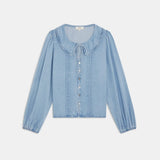 Blouse jean à col claudine Lazar - Denim bleu - SUNCOO