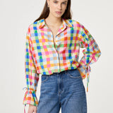 Blouse légère à carreaux colorés Alicia – Blanc & Orange - FABIENNE CHAPOT