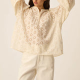 Blouse oversize brodée Sophie - Blanc crème - DES PETITS HAUTS