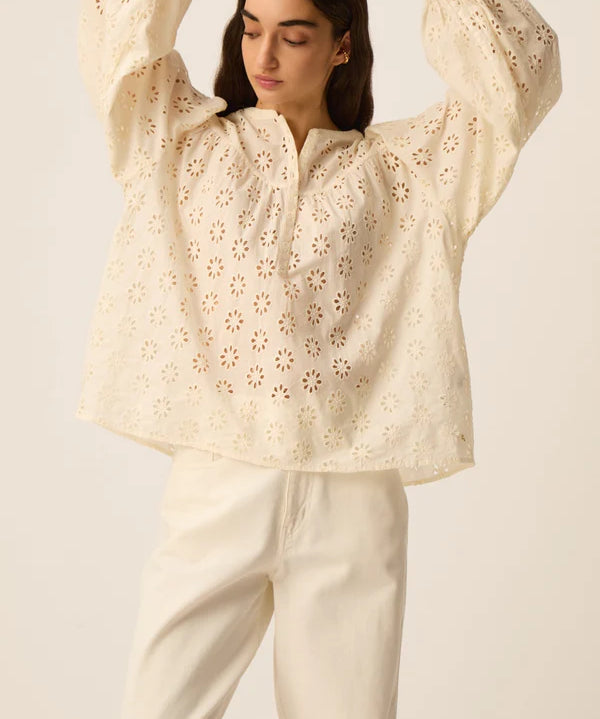 Blouse oversize brodée Sophie - Blanc crème - DES PETITS HAUTS