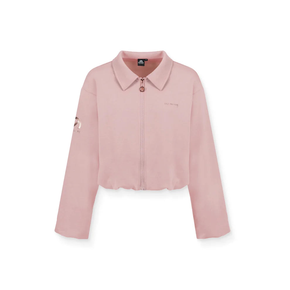 Visuel de face de la veste bomber courte rose poudré NO NAME Carter à col chemise et zip