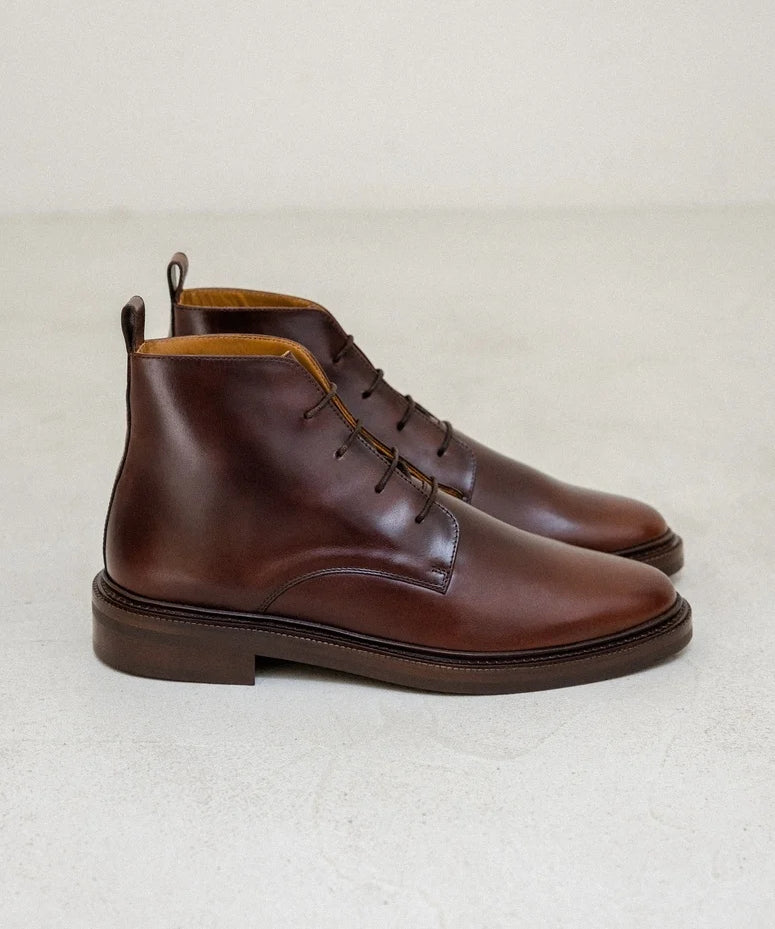Visuel de profil des boots à lacets en cuir Pull-Up marron bison BOBBIES HOMME Haïkel