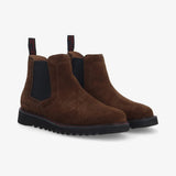 Bottines Schmoove Ripple Chelsea homme en cuir velours marron avec élastique noir et semelle crantée vue de trois-quarts