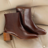 Visuel de profil des bottines à talon mi-hauteur en cuir patiné marron Turkish Coffee BOBBIES FEMME Sienna