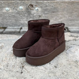 Paire de bottines mini fourrées marron en daim à plateforme LORA