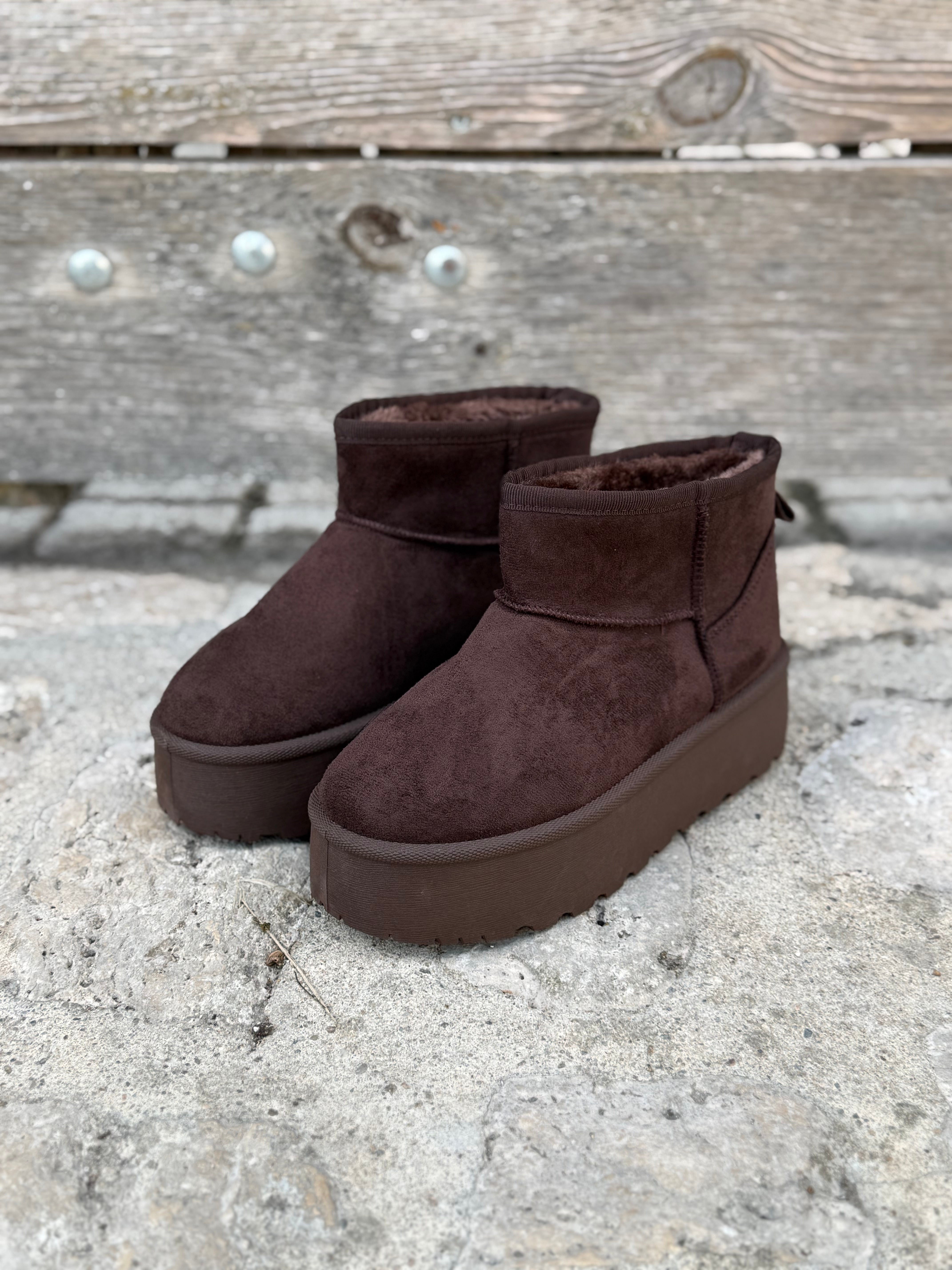 Paire de bottines mini fourrées marron en daim à plateforme LORA
