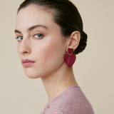 Boucles d'oreilles cœur en acétate Mini Théophile - Grenat nacre - FEEKA