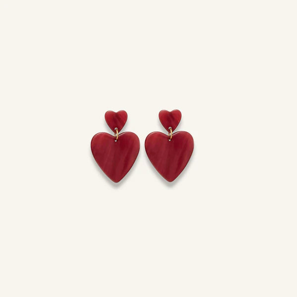Boucles d'oreilles cœur en acétate Mini Théophile - Grenat nacre - FEEKA