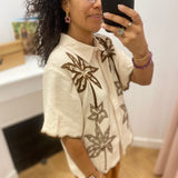 Chemisier droit à manches courtes avec broderie Caren - Beige/Marron - LA PETITE ETOILE