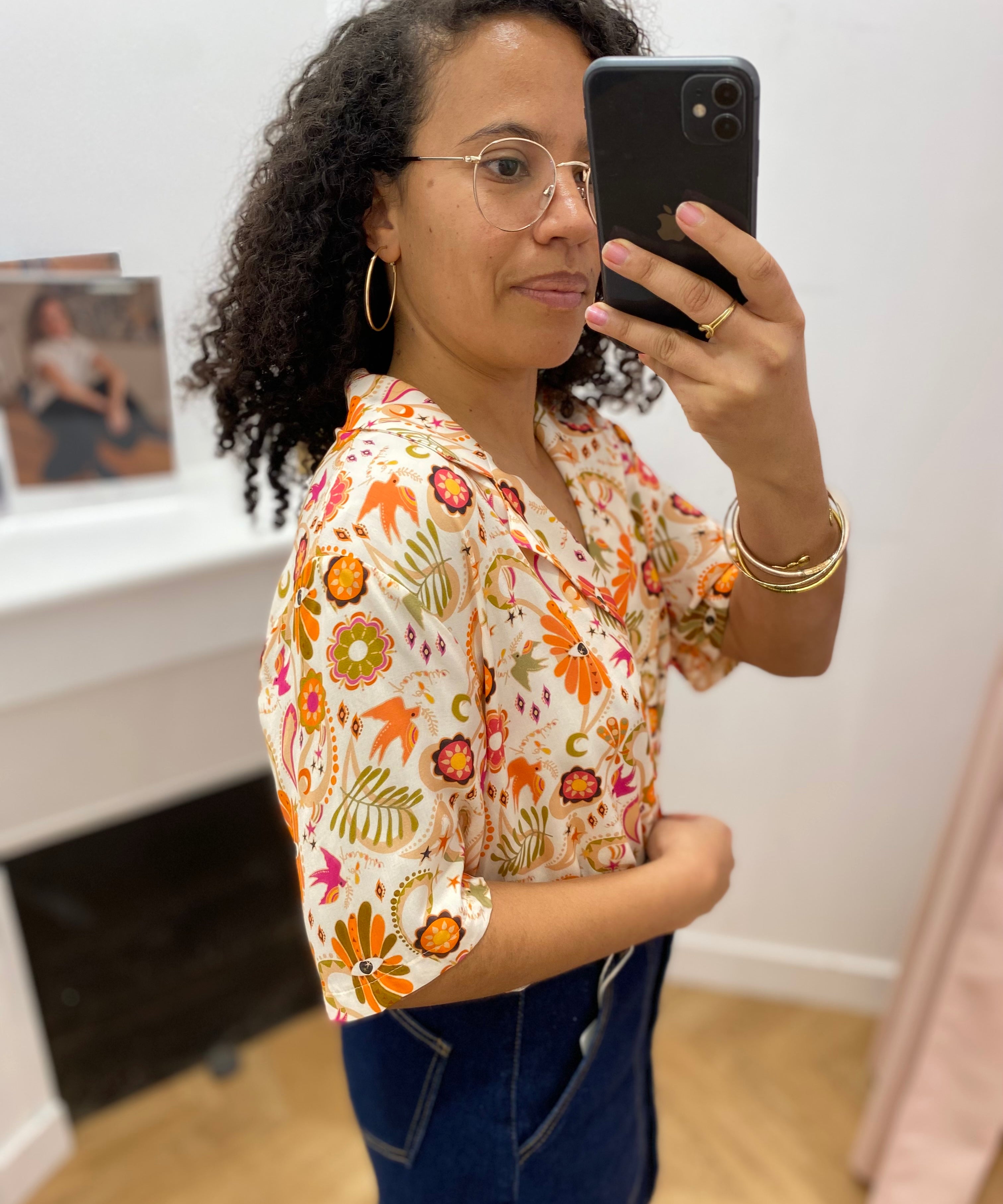 Chemisier col V à manche courte motif floral - Blanc - LOLA ESPELETA