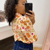 Chemisier col V à manche courte motif floral - Blanc - LOLA ESPELETA