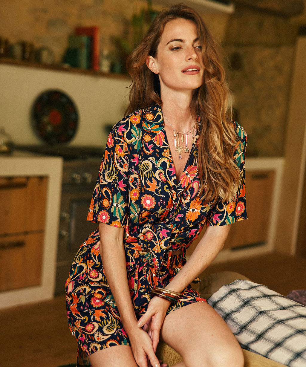 Chemise fluide imprimé bohème Abysse – Marine – Lola Espeleta