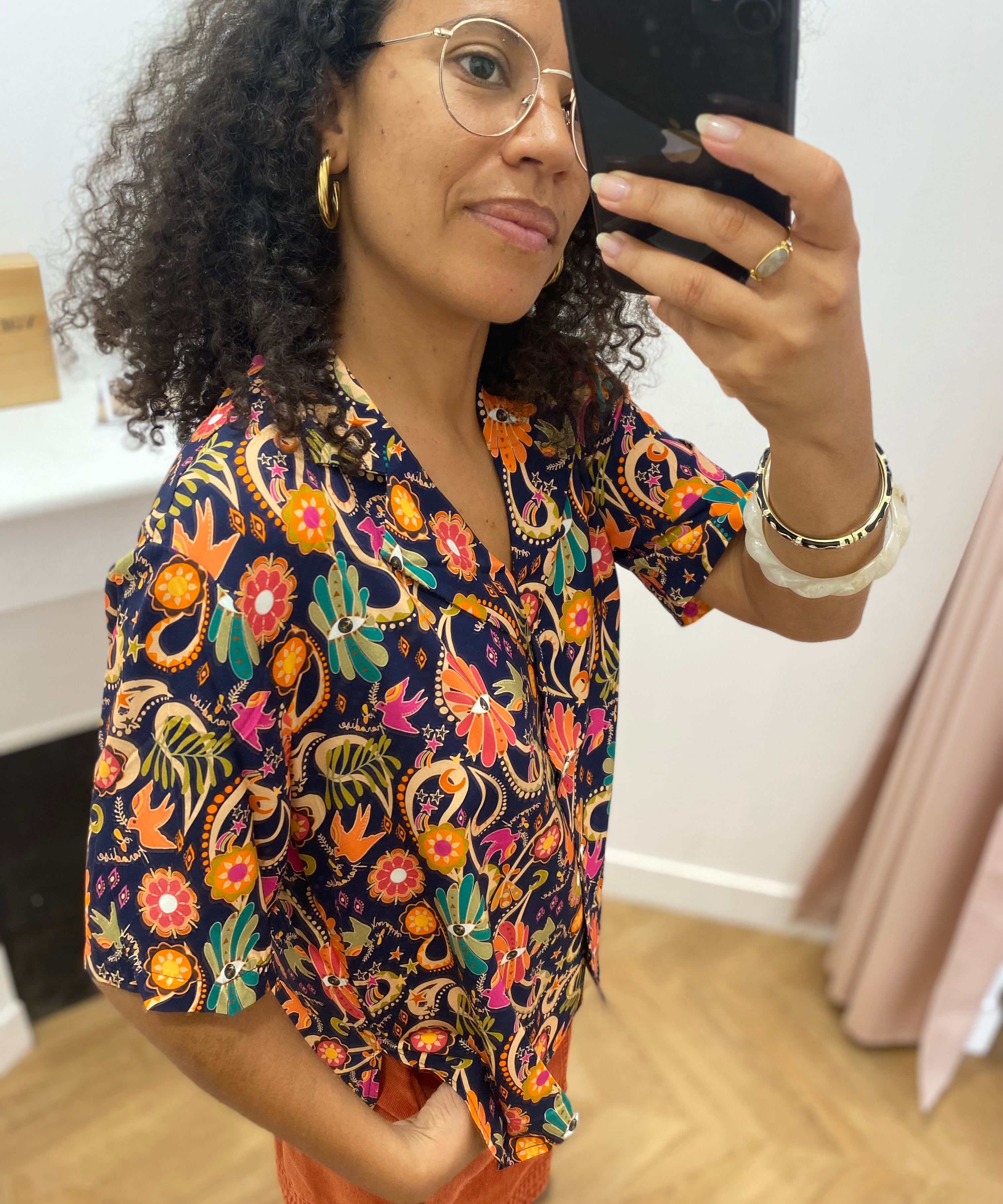 Chemise fluide imprimé bohème Abysse – Marine – Lola Espeleta