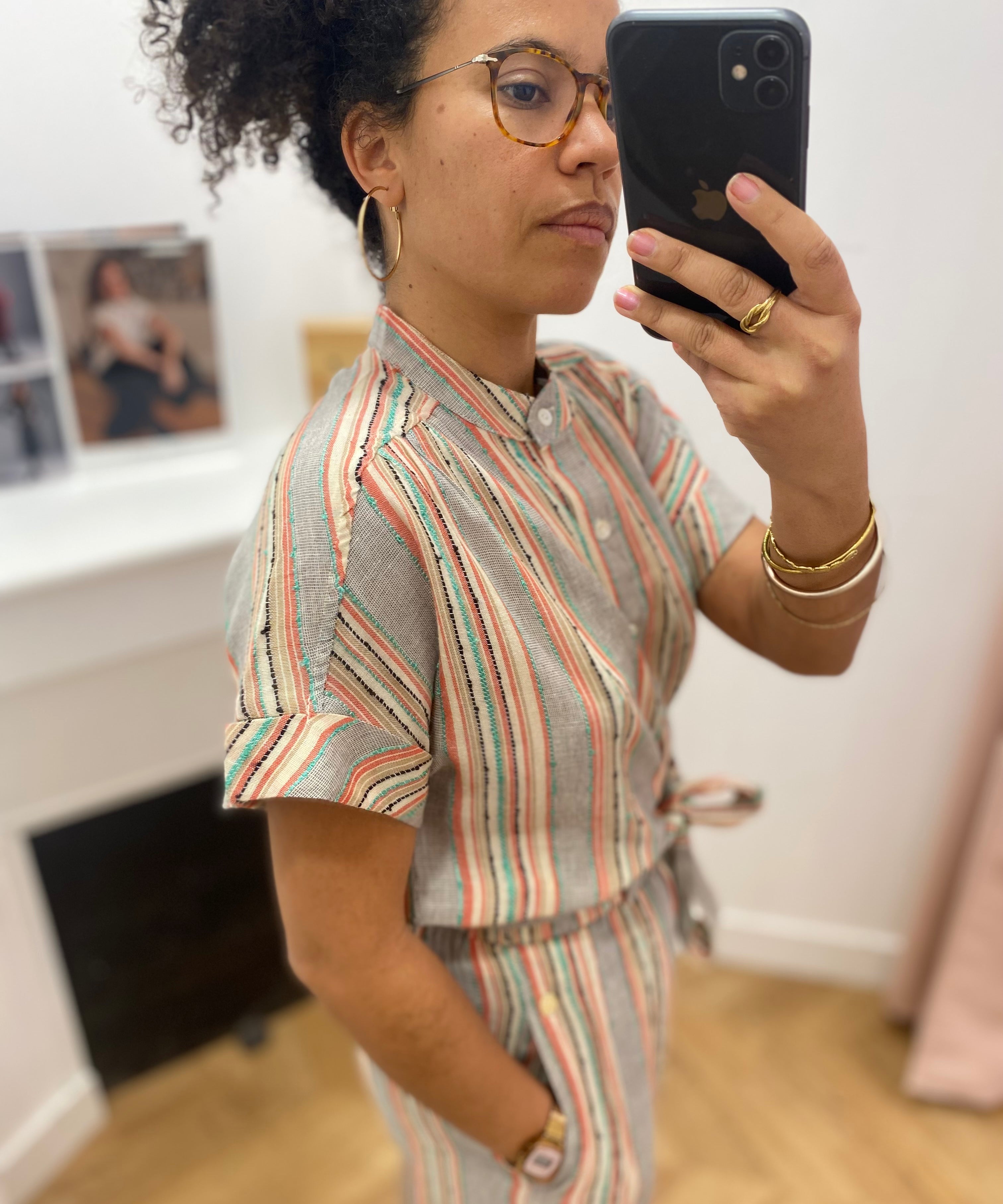 Chemise rayée col officier manches retroussées - Gris - LOLA ESPELETA